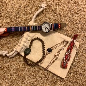 4 bracelets & a twice wrap around boho watch
